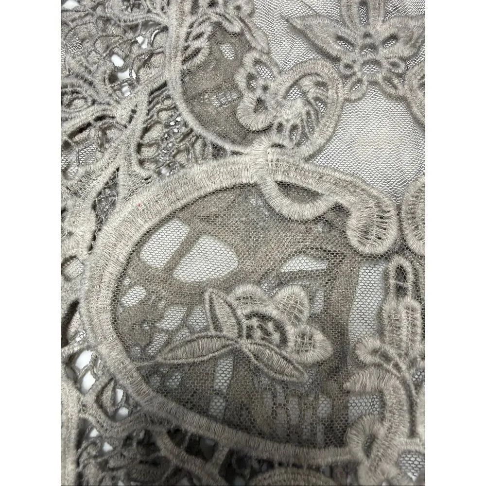 NILE Lace Crochet Vest Gray Boho Sheer Embroidered Tie Front Sz S Made in Italy